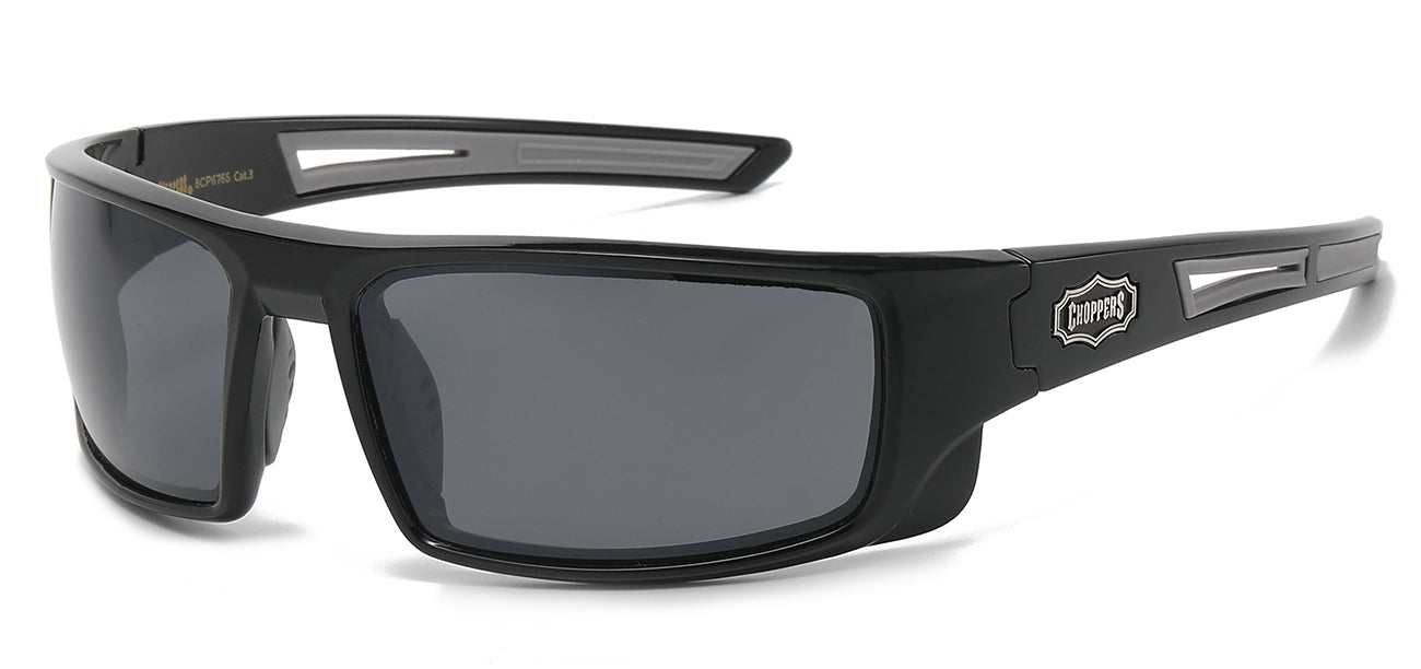 Chopper Mid-Sized Wrap Sunglasses - Smoke/Flash Mirror Lens
