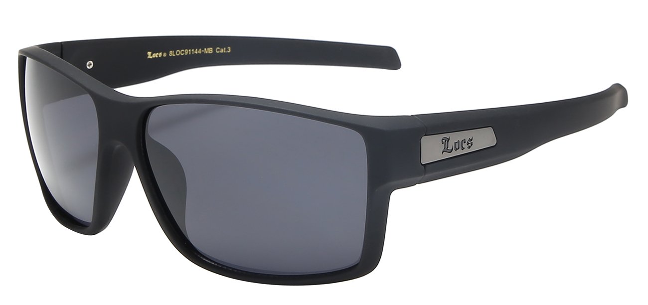 LOCS 8LOC91144-MB ROBUST LARGE MATTE BLACK SQUARE POLYMER FRAME UNISEX SUNGLASSES