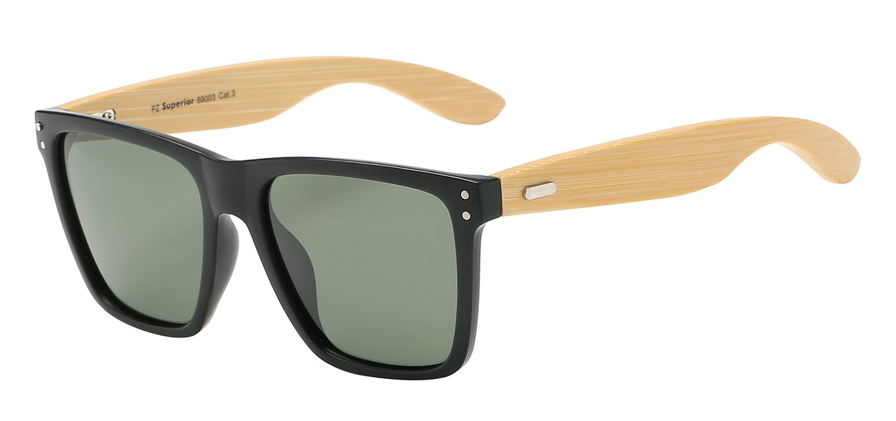 POLARIZED SUPERIOR PZ-SUP89003 CLASSIC ICONIC FRAME WITH ECO-FRIENDLY BAMBOO TEMPLE UNISEX SHADES