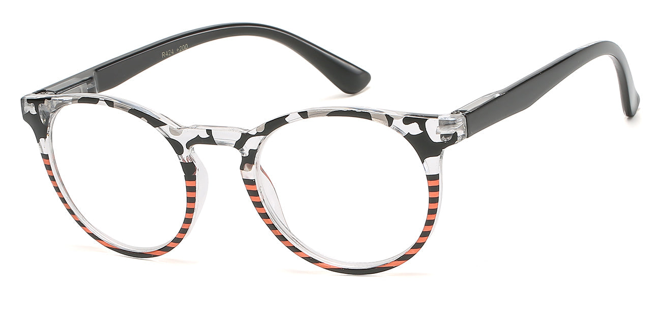 Stylish Portable Textured Black Oval Reading Glasses
